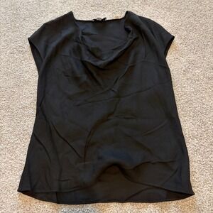 Vince Cowl Neck Top Womens XS Black Short Sleeve Blouse Relaxed Business Minimal